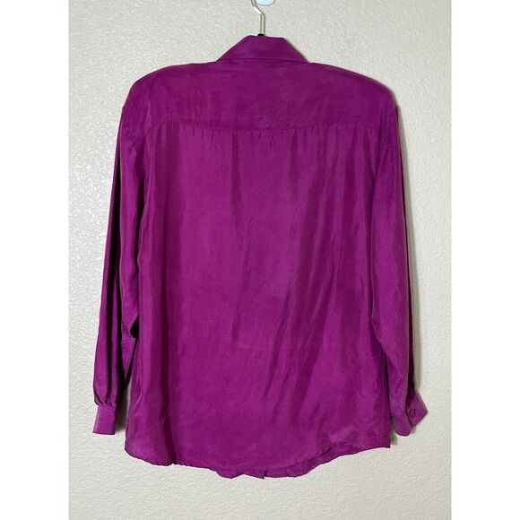 VTG 2567 Y2K 100% Silk Plum Button Up Blouse Womens Structured Fall Layering 4 - Picture 2 of 6